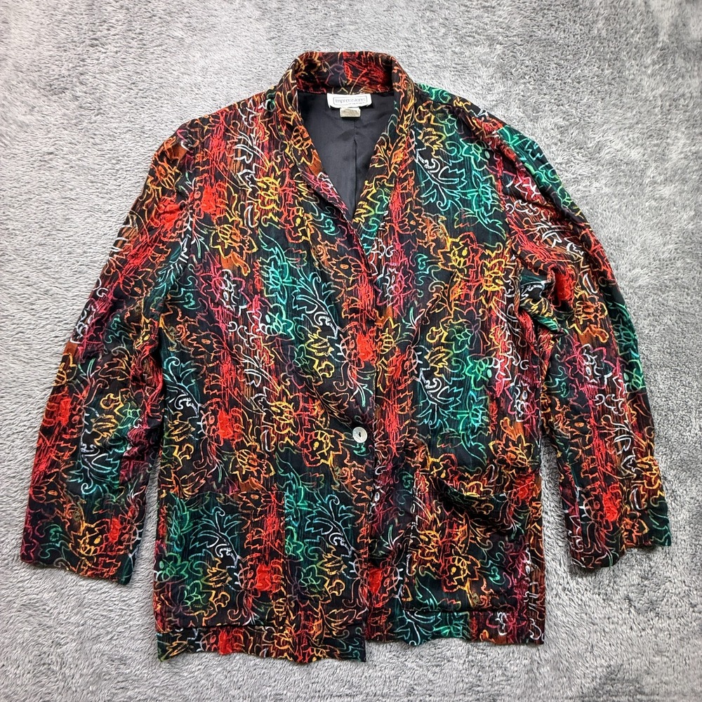 Vintage Impressions of California Boho Colorful Trippy Cardigan Womens M Pockets